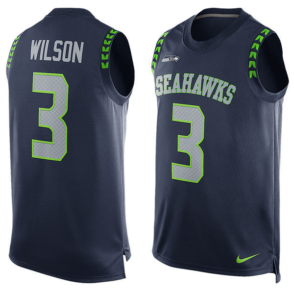 Nike Seahawks 3 Russell Wilson Blue Player Name & Number Tank Top