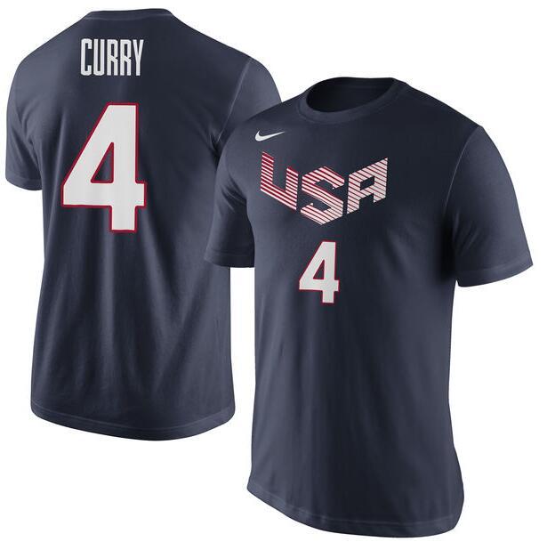 Nike Team USA 4 Stephen Curry Navy Basketball Men's T-Shirt - Click Image to Close