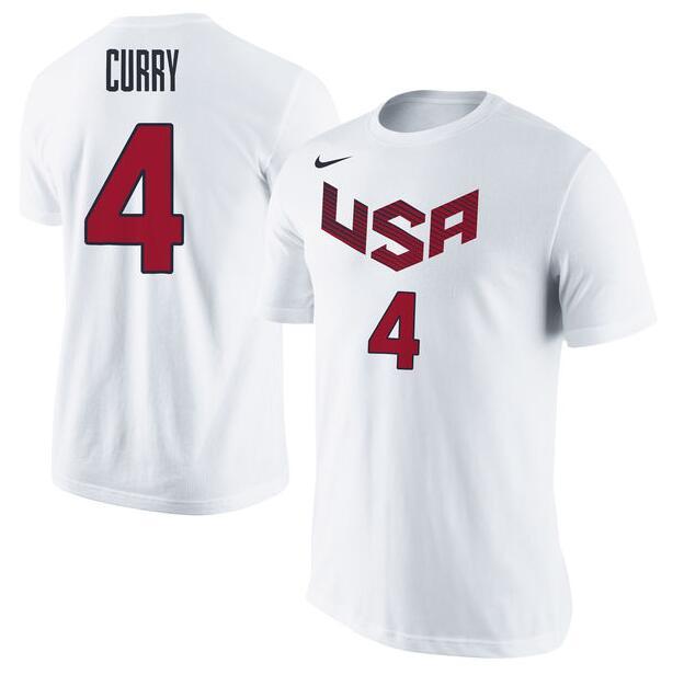 Nike Team USA 4 Stephen Curry White Basketball Men's T-Shirt