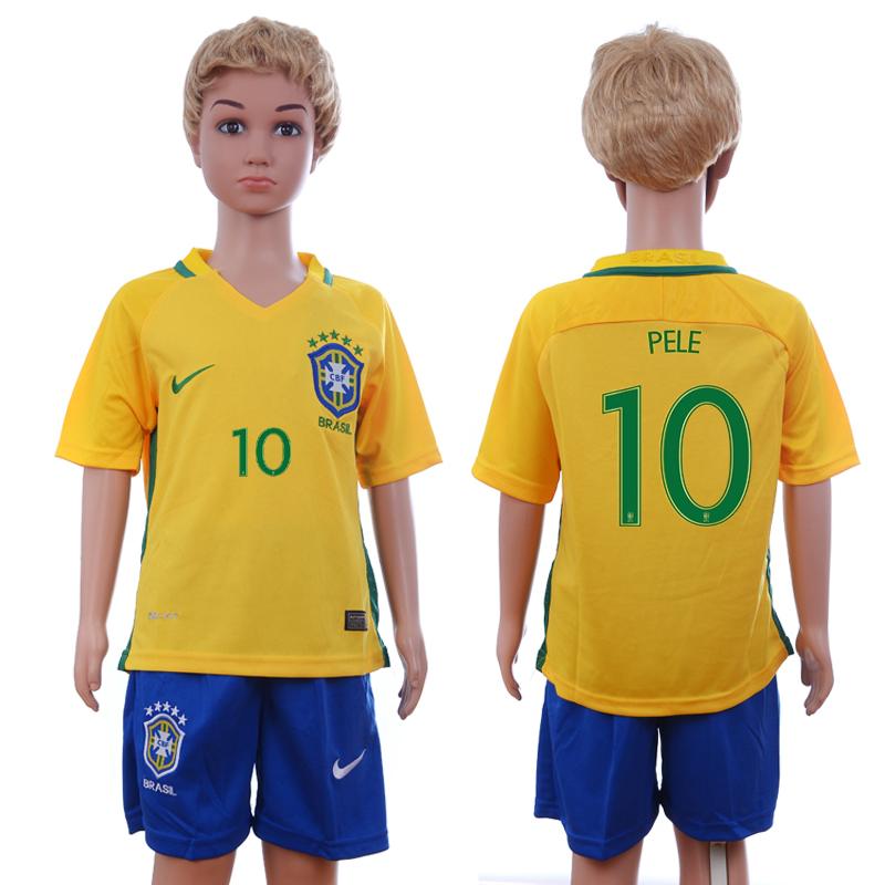 Brazil 10 PELE Home Youth 2016 Copa America Centenario Soccer Jersey
