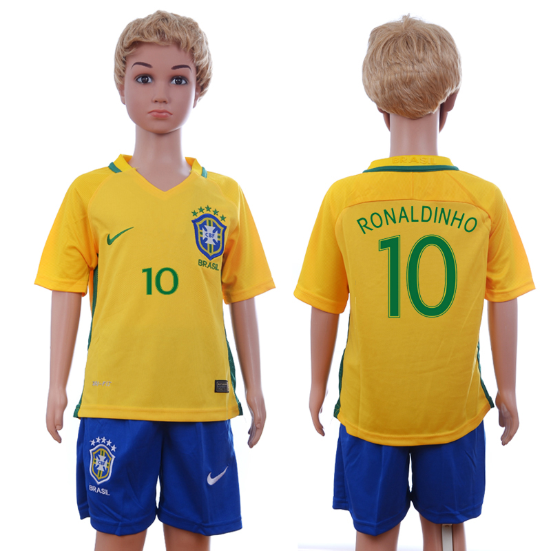 Brazil 10 RONALDINHO Home Youth 2016 Copa America Centenario Soccer Jersey