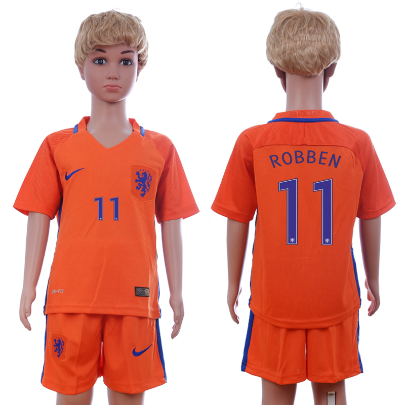 2016-17 Netherlands 11 ROBBEN Home Youth Soccer Jersey