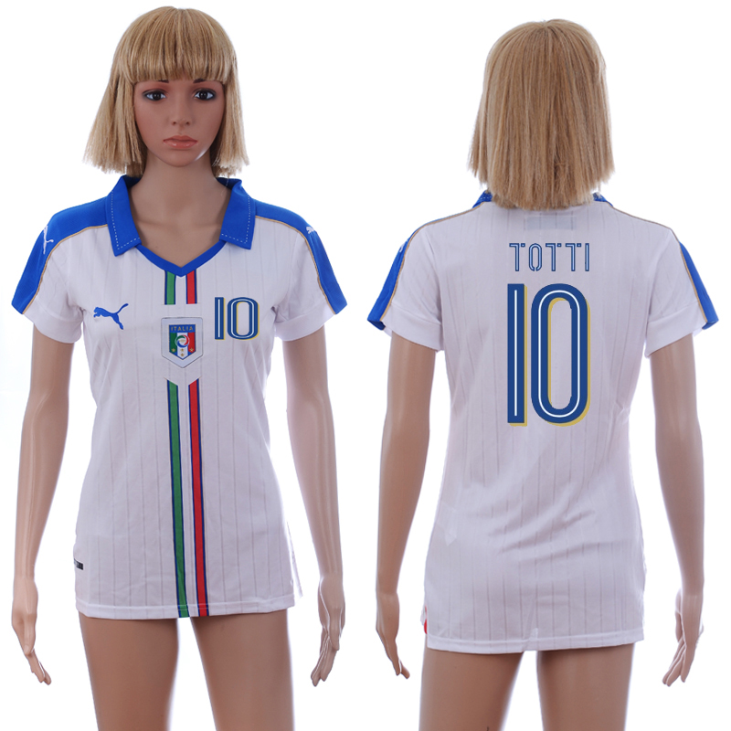 Italy 10 TOTTI Away Women UEFA Euro 2016 Soccer Jersey