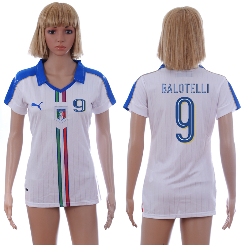 Italy 9 BALOTELLI Away Women UEFA Euro 2016 Soccer Jersey