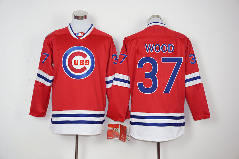 Cubs 37 Travis Wood Red Long Sleeve Jersey
