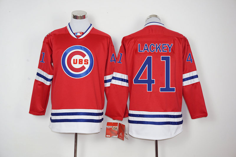 Cubs 41 John Lackey Red Long Sleeve Jersey