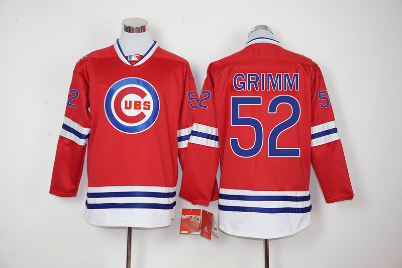 Cubs 52 Justin Grimm Red Long Sleeve Jersey
