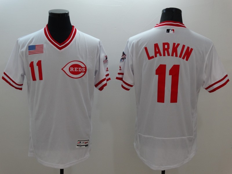 Reds 11 Barry Larkin White Flexbase Jersey