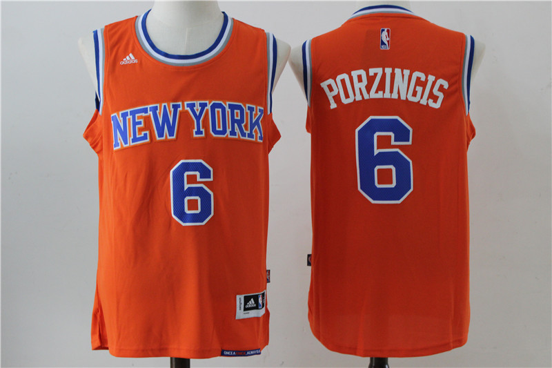 Knicks 6 Kristaps Porzingis Orange Swingman Jersey