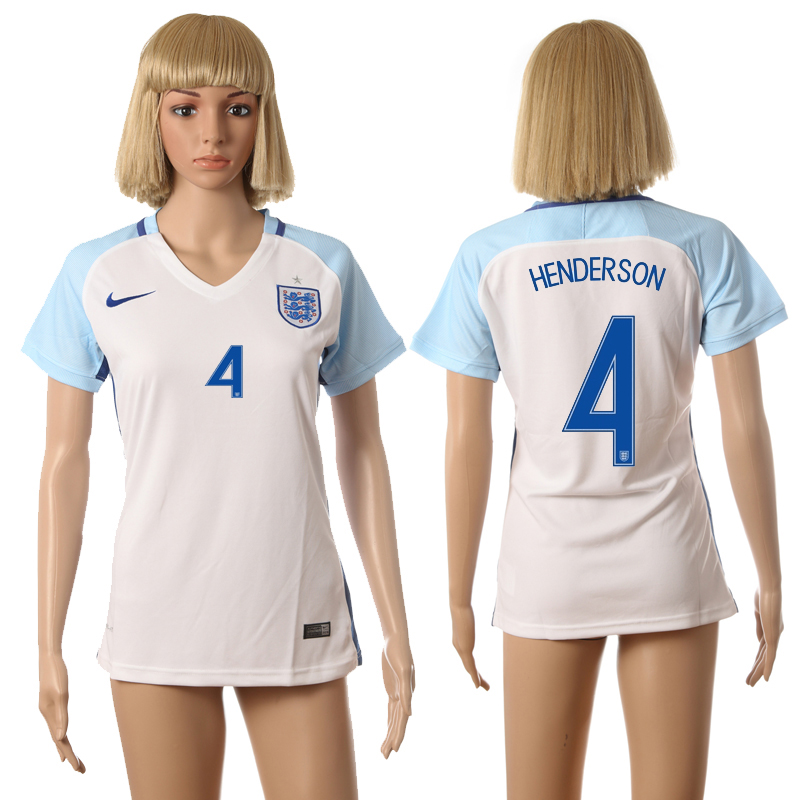 England 4 HENDERSON Home Women UEFA Euro 2016 Soccer Jersey