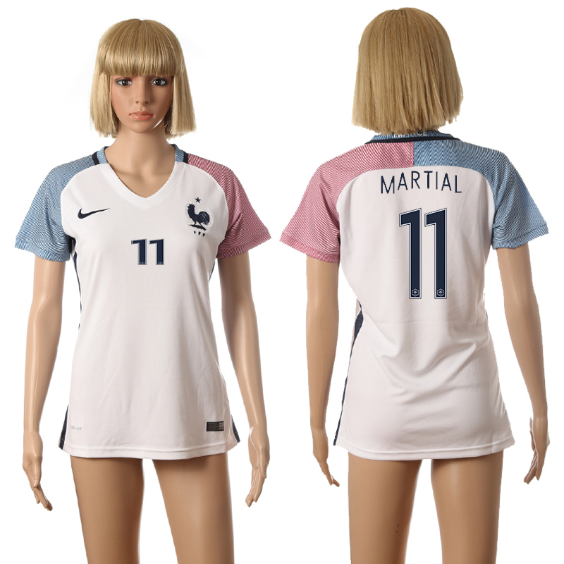 France 11 MARTIAL Away Women UEFA Euro 2016 Soccer Jersey