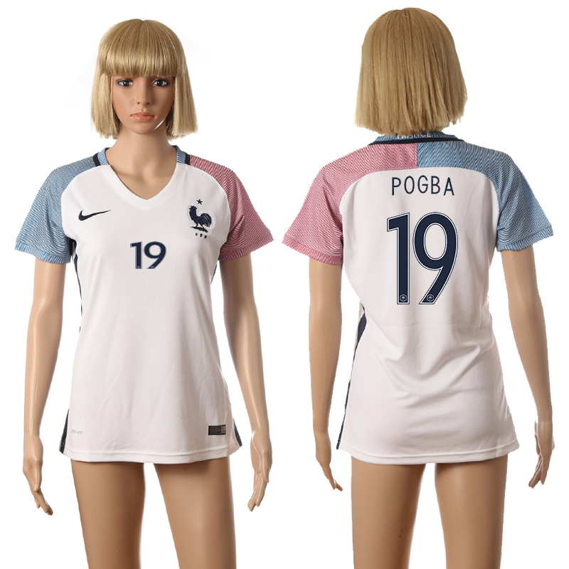 France 19 POGBA Away Women UEFA Euro 2016 Soccer Jersey