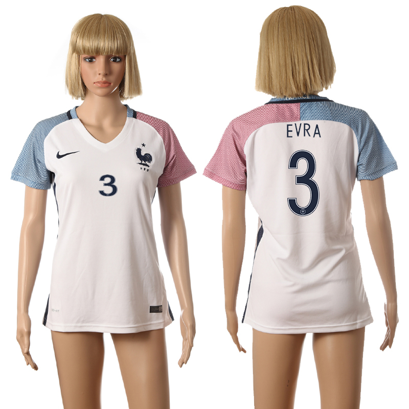 France 3 EVRA Away Women UEFA Euro 2016 Soccer Jersey