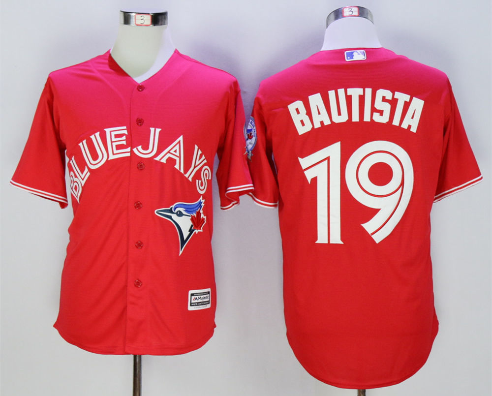 Blue Jays 19 Jose Bautista Red Canada Day 40th Anniversary New Cool Base Jersey