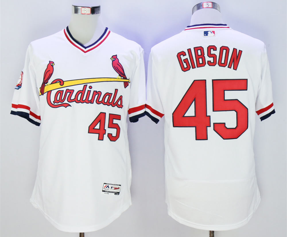Cardinals 45 Bob Gibson White 1985 Throwback Flexbase Jersey