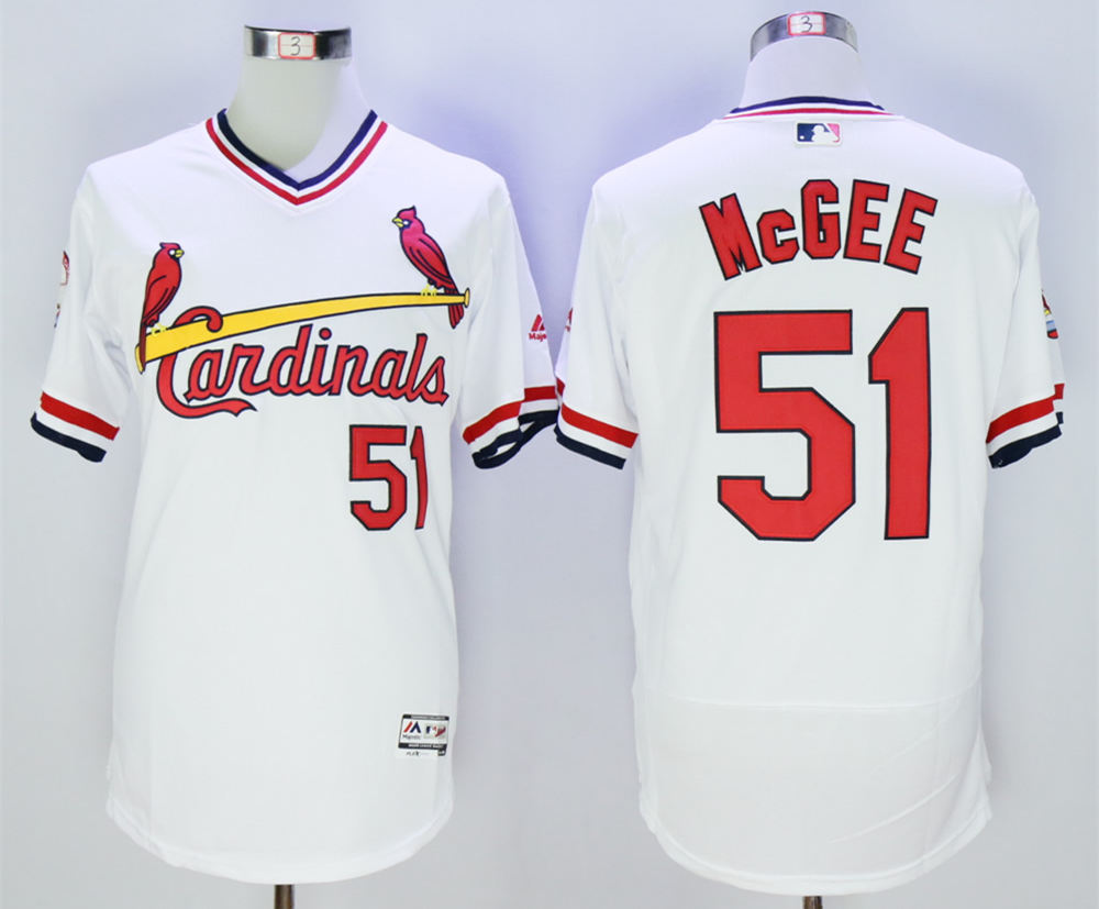 Cardinals 51 Willie McGee White 1985 Throwback Flexbase Jersey