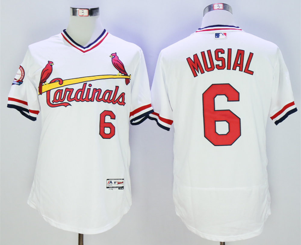 Cardinals 6 Stan Musial White 1985 Throwback Flexbase Jersey - Click Image to Close