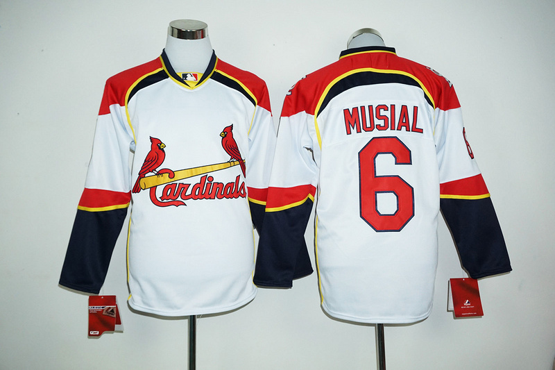 Cardinals 6 Stan Musial White Long Sleeve Jersey