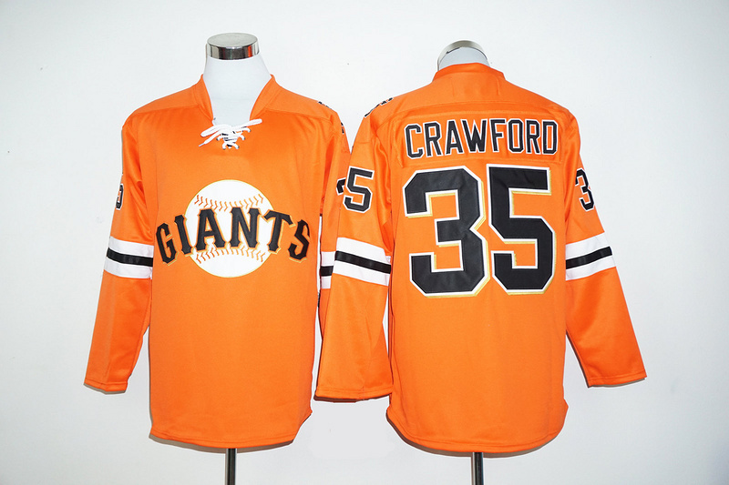 Giants 35 Brandon Crawford Orange Long Sleeve Jersey