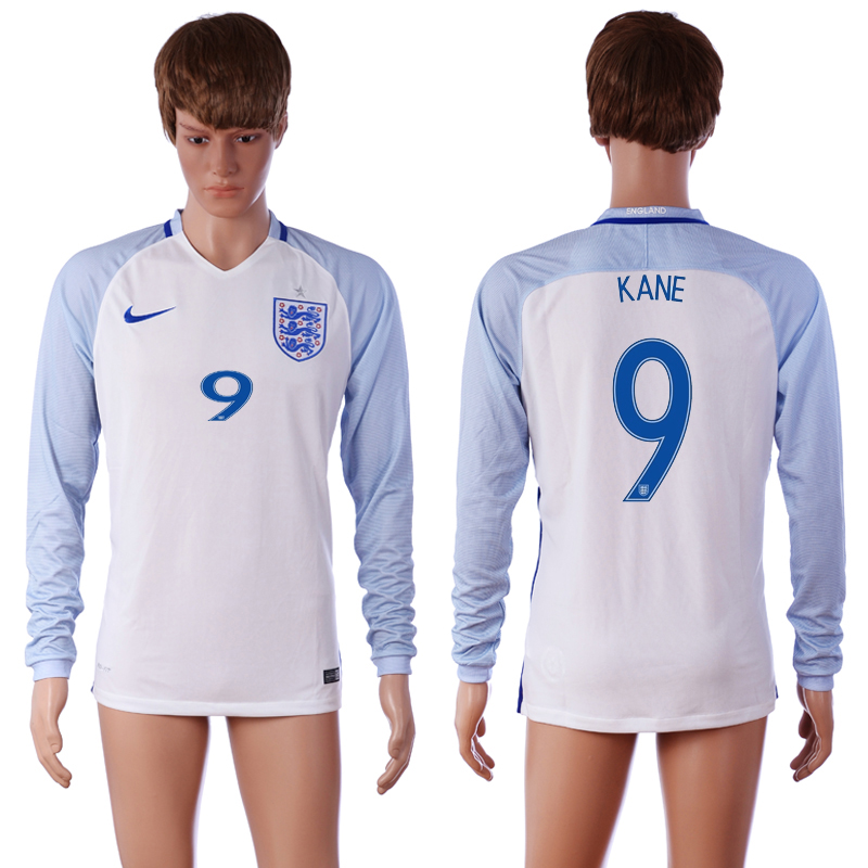 England 9 KANE Home Long Sleeve UEFA Euro 2016 Thailand Soccer Jersey