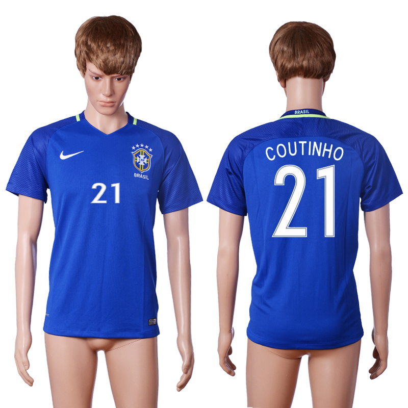 2016-17 Brazil 21 COUTINHO Away Thailand Soccer Jersey