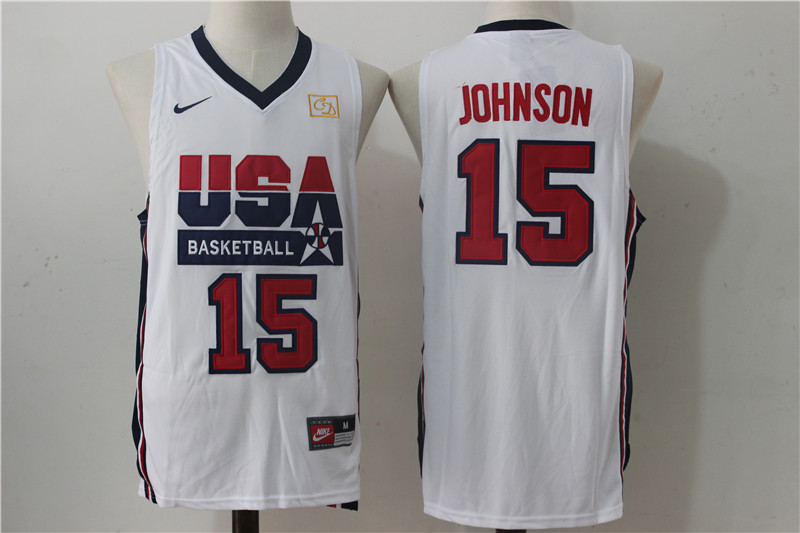 USA 15 Magic Johnson White 1992 Dream Team Stitched Jersey