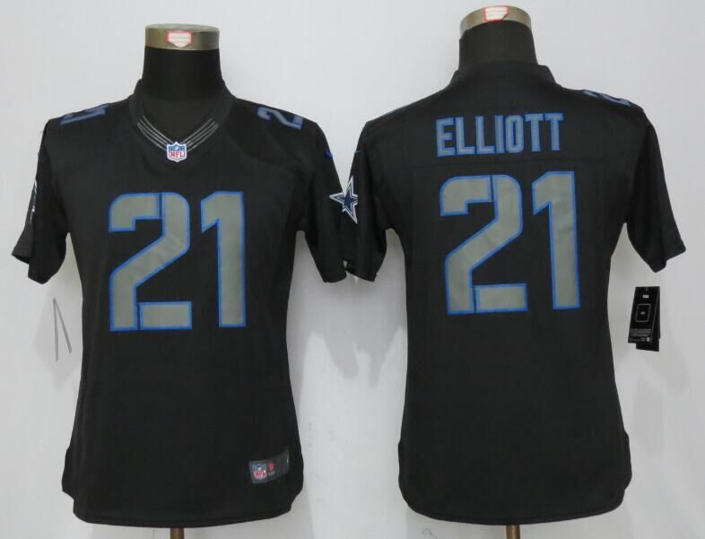 Nike Cowboys 21 Ezekiel Elliott Black Impact Women Limited Jersey