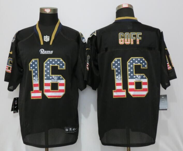 Nike Rams 16 Jared Goff Black USA Flag Elite Jersey
