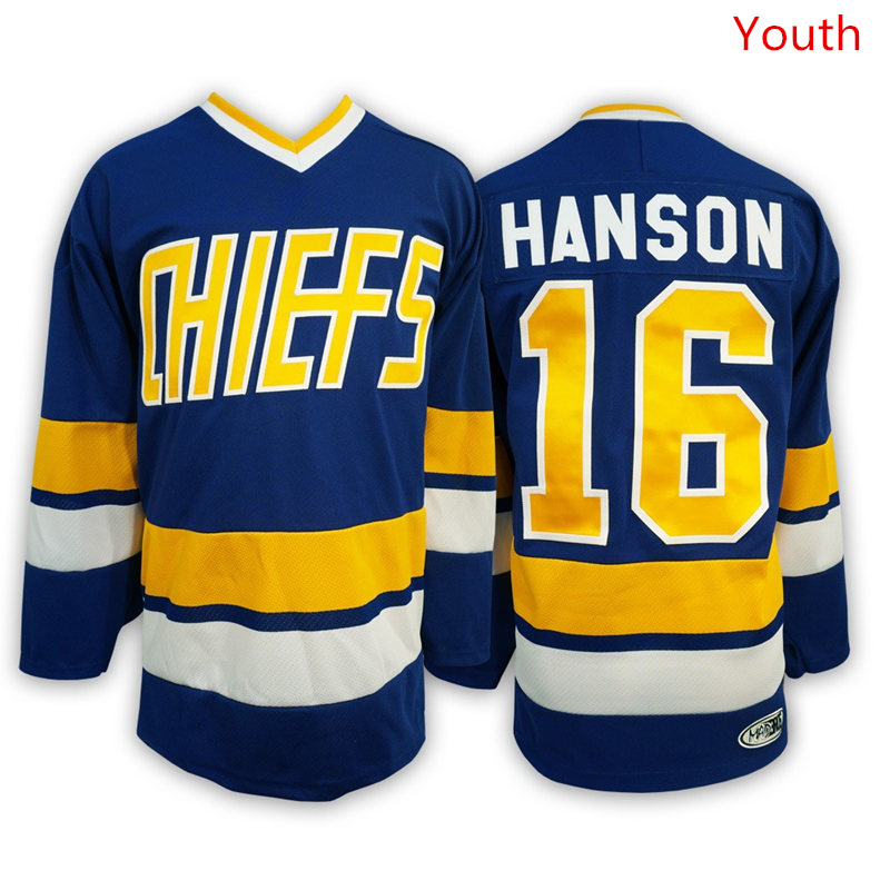 Hanson Brothers 16 Jack Hanson Blue Stitched Youth Movie Jersey