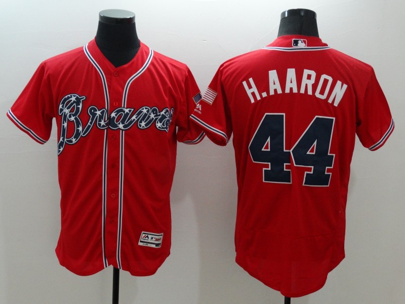 Braves 44 Hank Aaron Red Flexbase Jersey - Click Image to Close