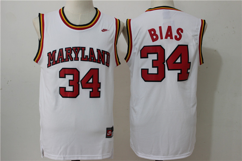 Maryland Terps 34 Len Bias White Nike College Jersey