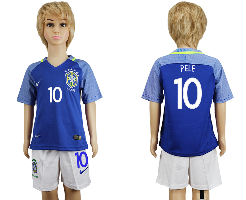 Brazil 10 PELE Away Youth 2016 Copa America Centenario Soccer Jersey
