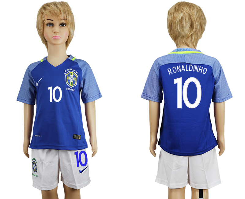 Brazil 10 RONALDINHO Away Youth 2016 Copa America Centenario Soccer Jersey