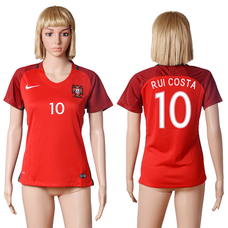 Portugal 10 RUI COSTA Home UEFA Euro 2016 Women Soccer Jersey