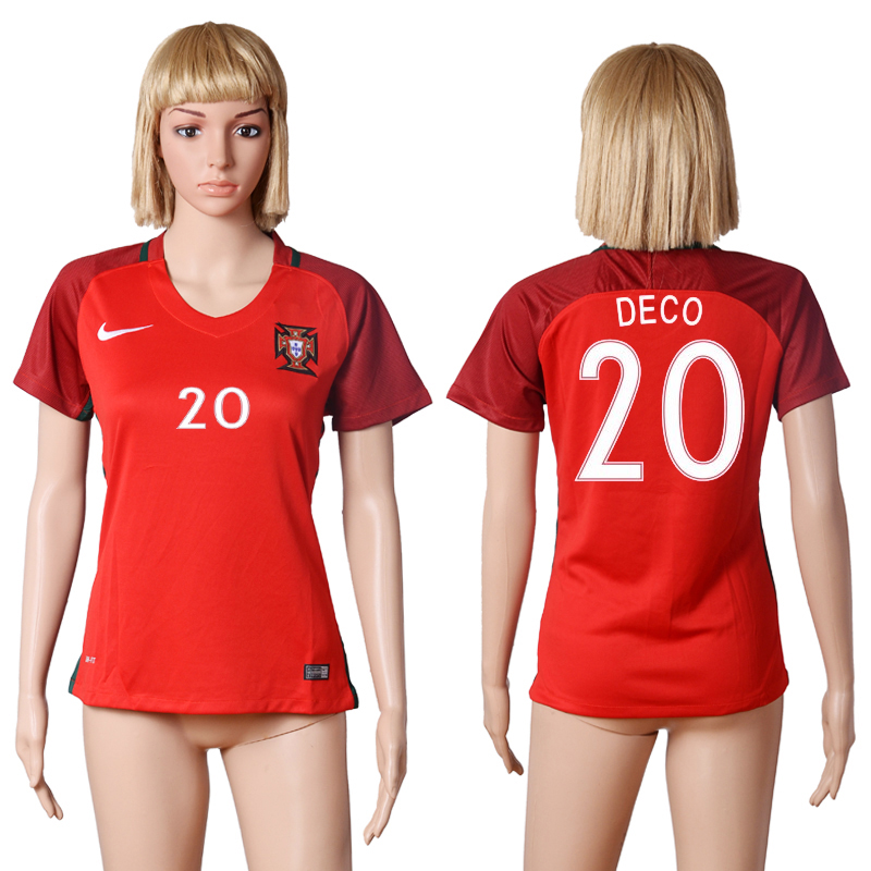 Portugal 20 DECO Home UEFA Euro 2016 Women Soccer Jersey