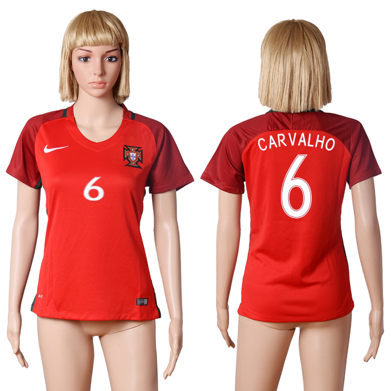 Portugal 6 CARVALHO Home UEFA Euro 2016 Women Soccer Jersey