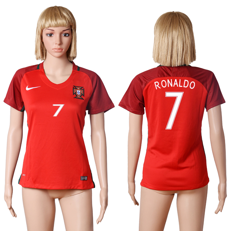 Portugal 7 RONALDO Home UEFA Euro 2016 Women Soccer Jersey