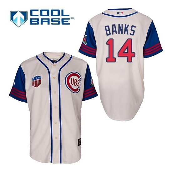 Cubs 14 Ernie Banks Cream 1942 Turn Back The Clock Cool Base Jersey