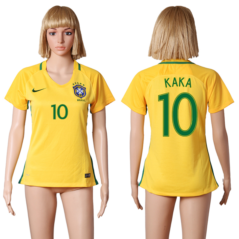 Brazil 10 KAKA Home Women 2016 Copa America Centenario Soccer Jersey