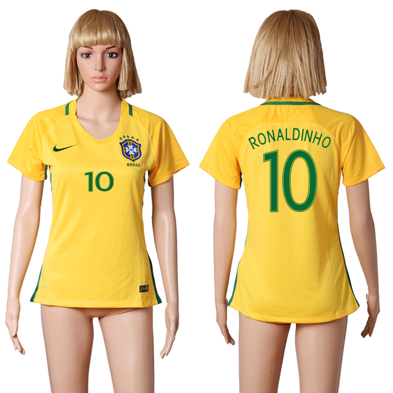 Brazil 10 RONALDINHO Home Women 2016 Copa America Centenario Soccer Jersey