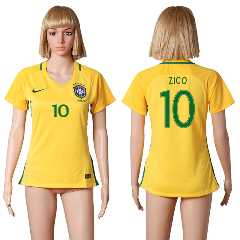 Brazil 10 ZICO Home Women 2016 Copa America Centenario Soccer Jersey