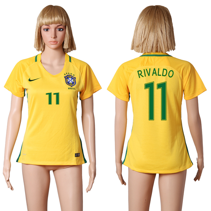 Brazil 11 RIVALDO Home Women 2016 Copa America Centenario Soccer Jersey