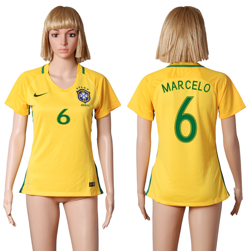 Brazil 6 MARCELO Home Women 2016 Copa America Centenario Soccer Jersey Brazil 6 MARCELO Home Women 2016 Copa America Centenario Soccer Jersey