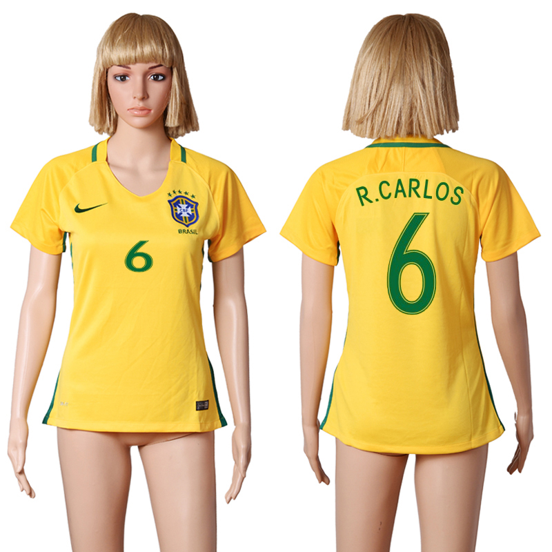 Brazil 6 R.CARLOS Home Women 2016 Copa America Centenario Soccer Jersey