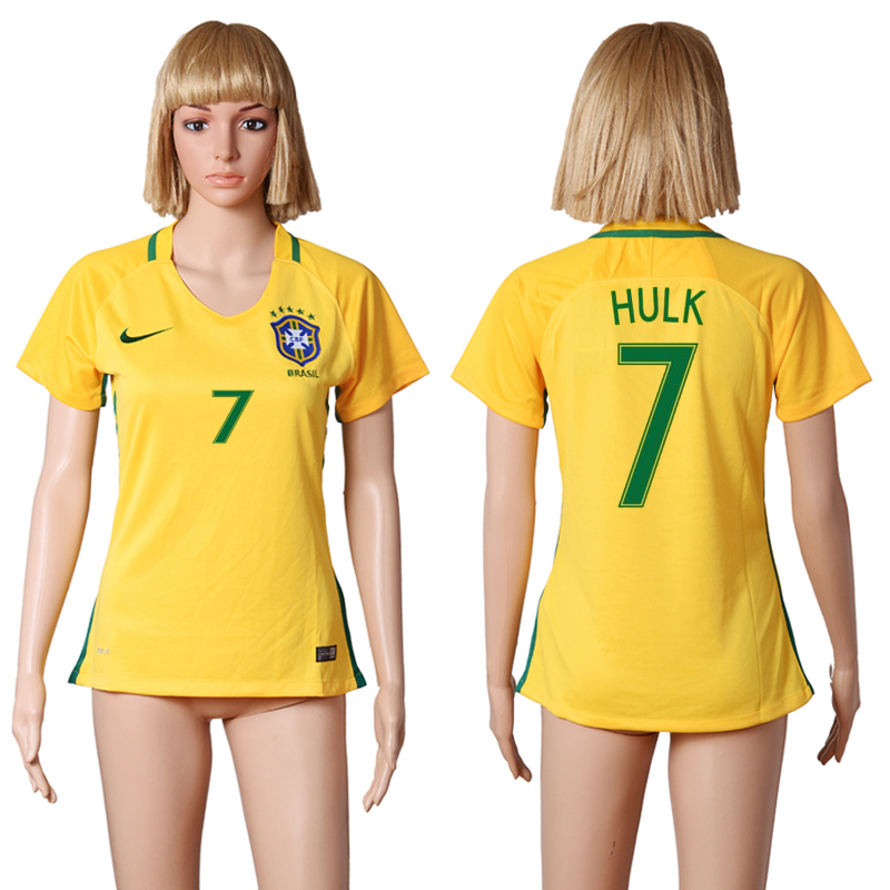 Brazil 7 HULK Home Women 2016 Copa America Centenario Soccer Jersey