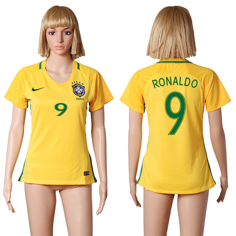 Brazil 9 RONALDO Home Women 2016 Copa America Centenario Soccer Jersey