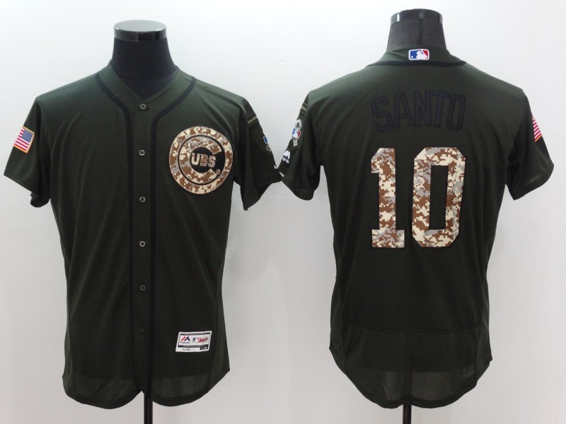 Cubs 10 Ron Santo Olive Green Flexbase Jersey