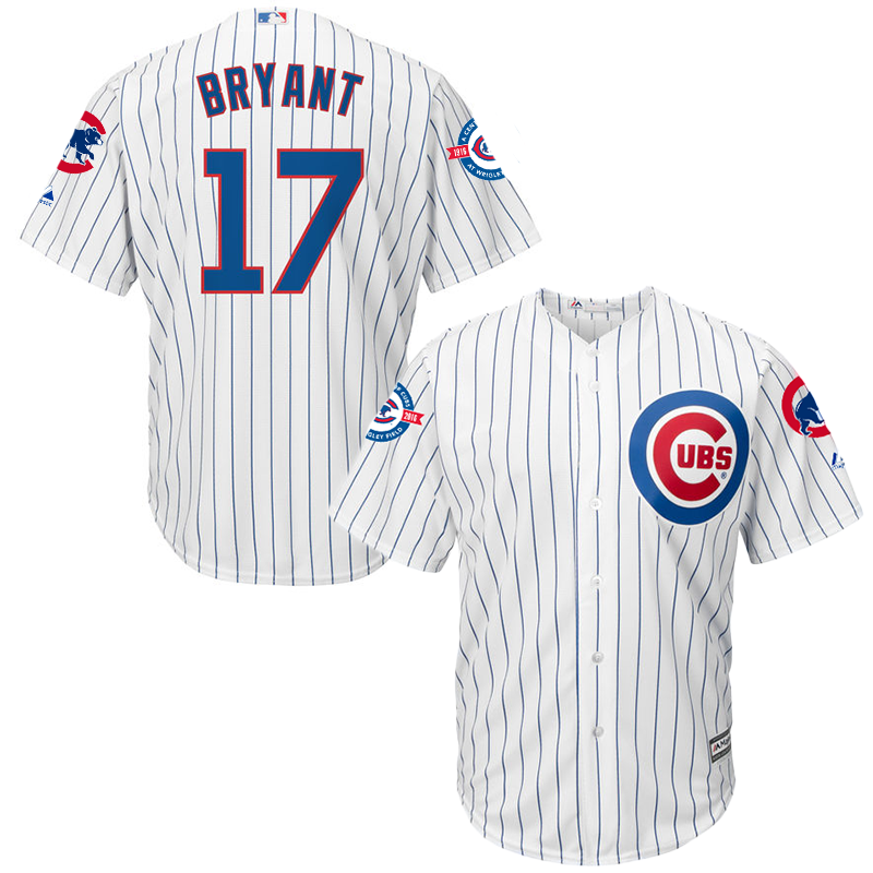 Cubs 17 Kris Bryant White with 100 Years at Wrigley Field Commemorative Patch New Cool Base Jersey