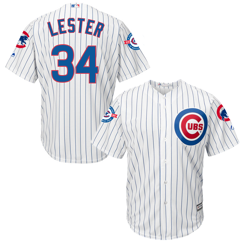 Cubs 34 Jon Lester White with 100 Years at Wrigley Field Commemorative Patch New Cool Base Jersey