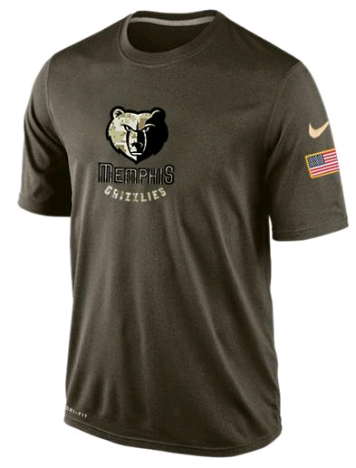 Nike Memphis Grizzlies Olive Salute To Service Men's Dri-Fit T-Shirt - Click Image to Close